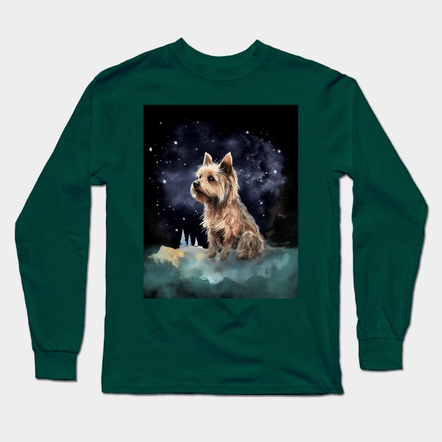 silky terrier watching stars Long Sleeve T-Shirt by Tees of Joy